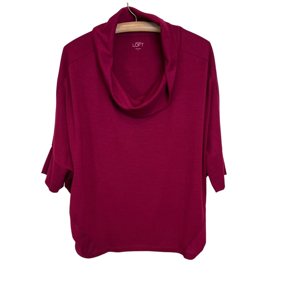 LOFT Cowl Neck Top Women Large Magenta Pink Dolman Sleeve Stretch Pullover A28